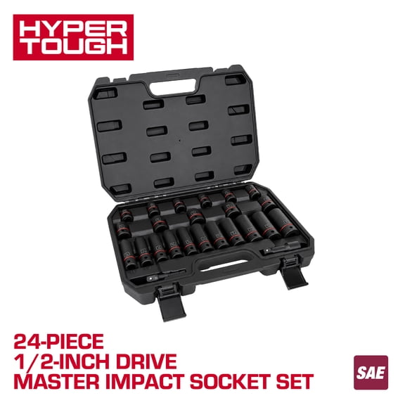 Hyper Tough 24-Piece 1/2-Inch Drive Master Impact Socket Set, SAE