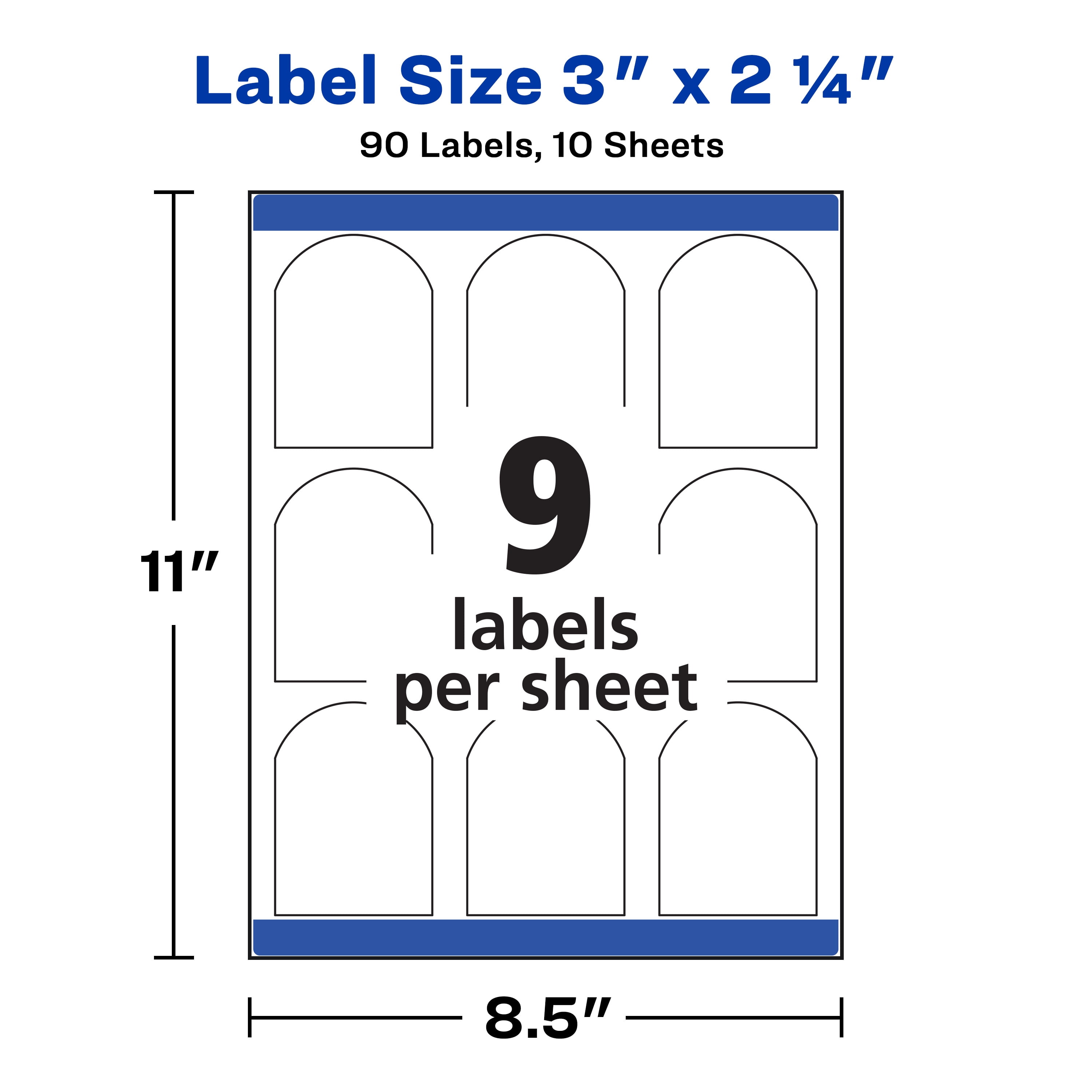 Avery Arched Labels, Sure Feed, Print to the Edge, Permanent Adhesive, Textured Matte, 2-1/4