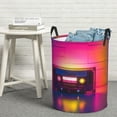 thumbnail image 6 of Sikiie Neon Cassette Tape Print Round Dirty Clothes Basket, Waterproof Standing Foldable Storage Basket, for Laundry Room, Bedroom, Bathroom Storage-Medium, 6 of 6