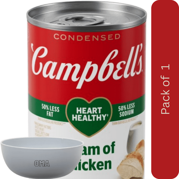 Campbell's Heart Healthy Cream of Chicken Condensed Soup, 10.5 oz Can – with Bowl by OMA