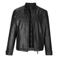 thumbnail image 4 of Brnmxoke Leather Jacket Men Plus Size 2023 Fashion PU Faux Leather Bomber Jackets Slim Fit Stand Collar Zipper Motorcycle Biker Coat, 4 of 7