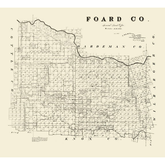 Historic County Map - Foard County Texas - McGaughey 1891 - Vintage Wall Art