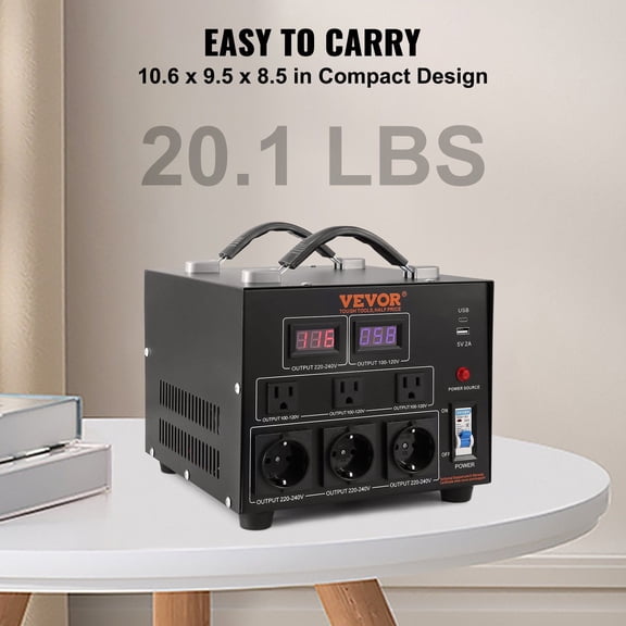 3000W Heavy Duty Voltage Converter Transformer – Step Up/Down 110V to 220V & 220V to 110V – US/EU Outlets & 5V USB Port – CE Certified for Travel, Appliances