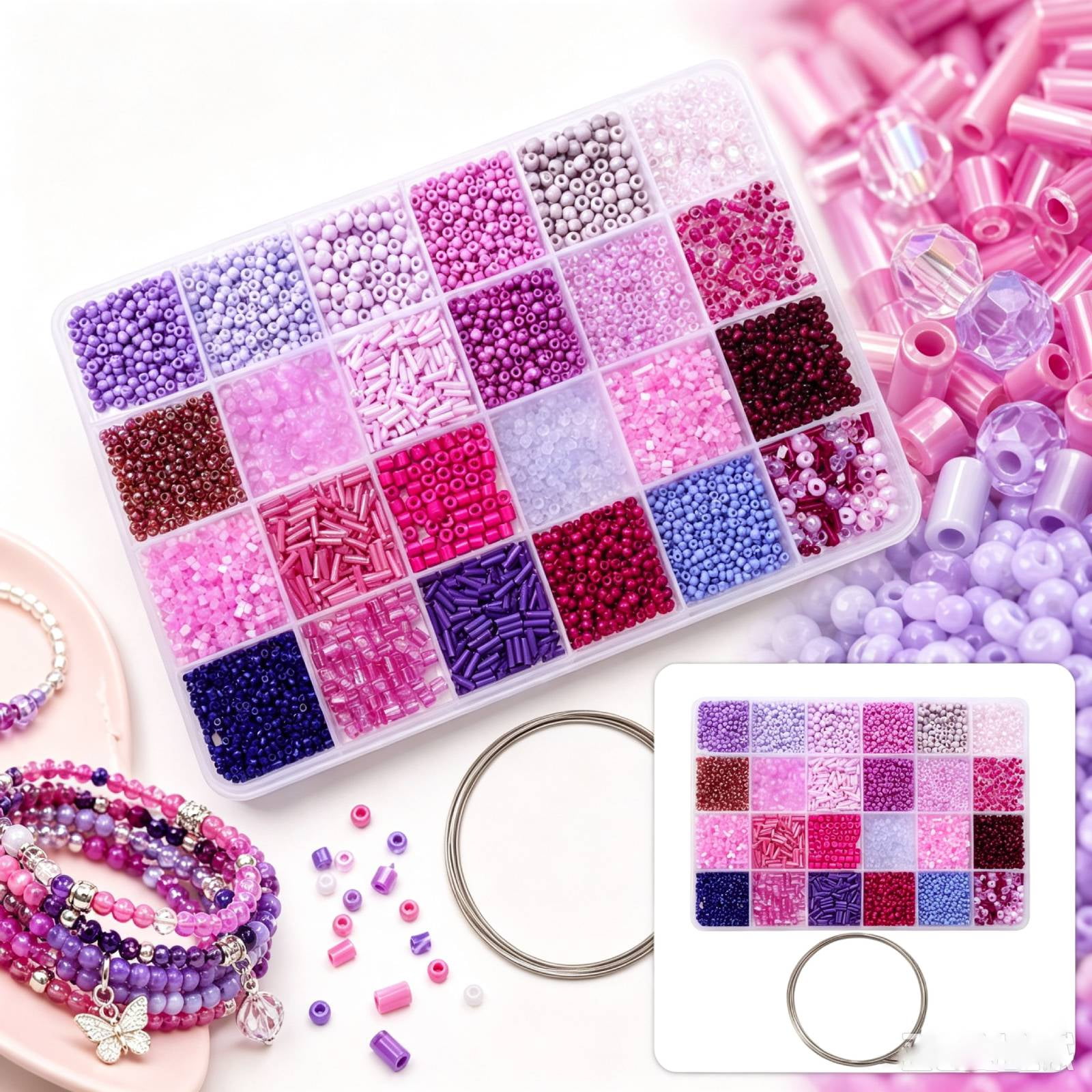 24‑Grid Assorted Loose Beads DIY Making Kit Multicolor Craft Bead Supplies for Bracelet Necklace Handmade Ornament Creation(C)