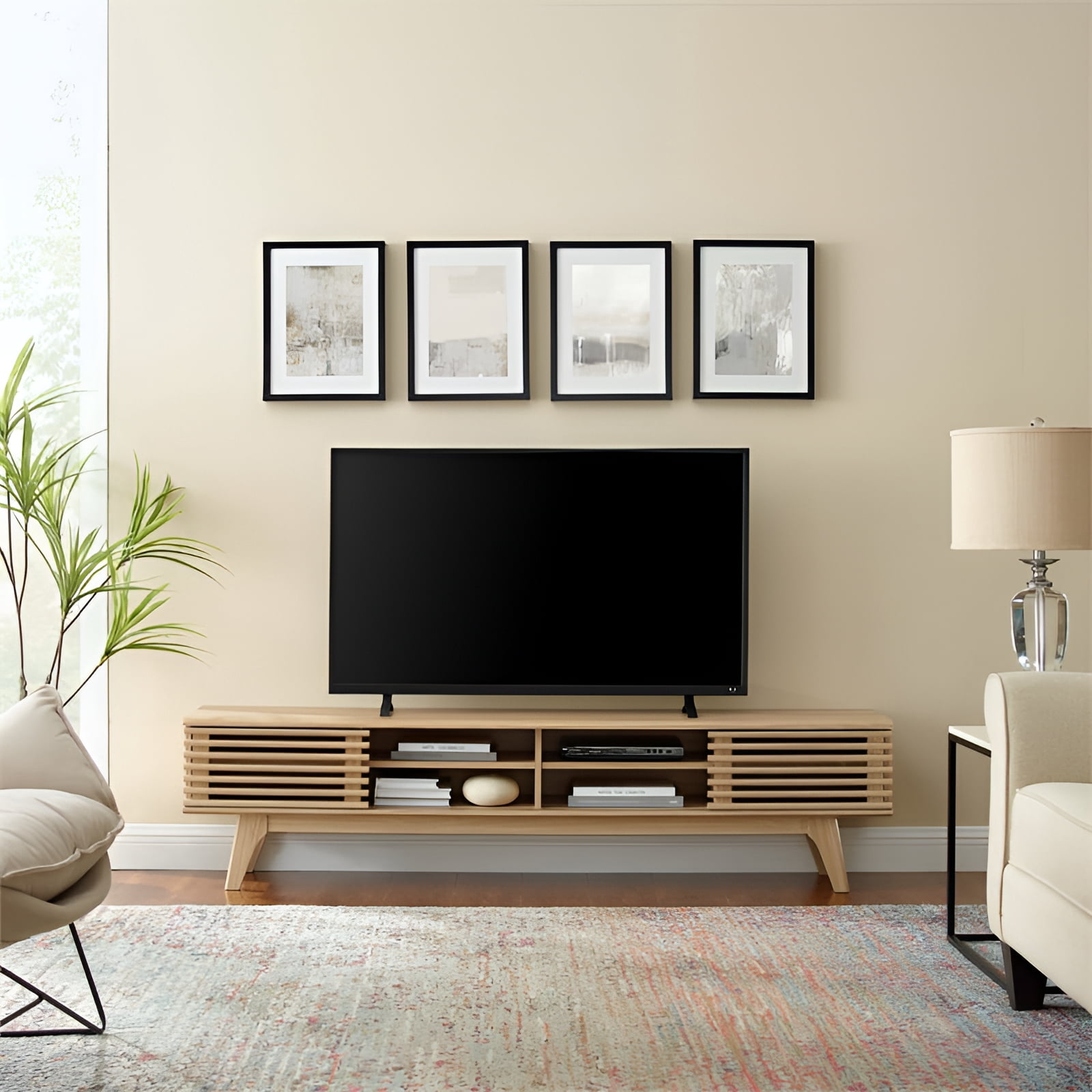 Modway Render 70"W Modern Wood TV Stand for TVs up to 78" in Oak