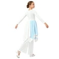 thumbnail image 5 of TTAO Kids Girls Long Sleeve Praise Dance Dress Metallic Liturgical Worship Lyrical Tunic Robe with Wide Leg Pants Set Light Blue 16, 5 of 7
