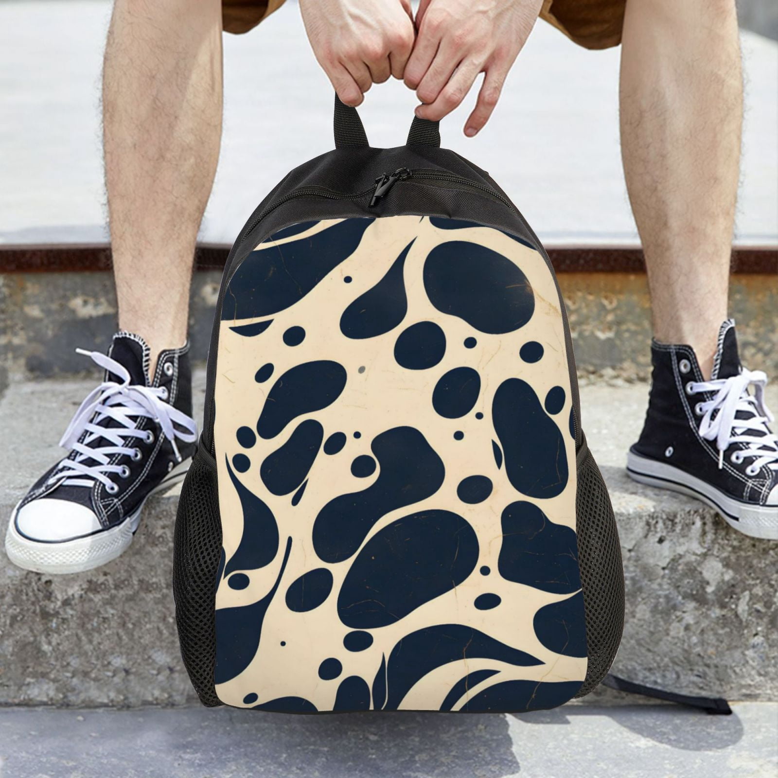 Single Side Full Backpack 16.1×11.8×4.5in Large Capacity Breathable Shoulder Belt Leisure Simple And Strong Bearing Capacity Milk Cow Skin Print Style Darkvoilet_1