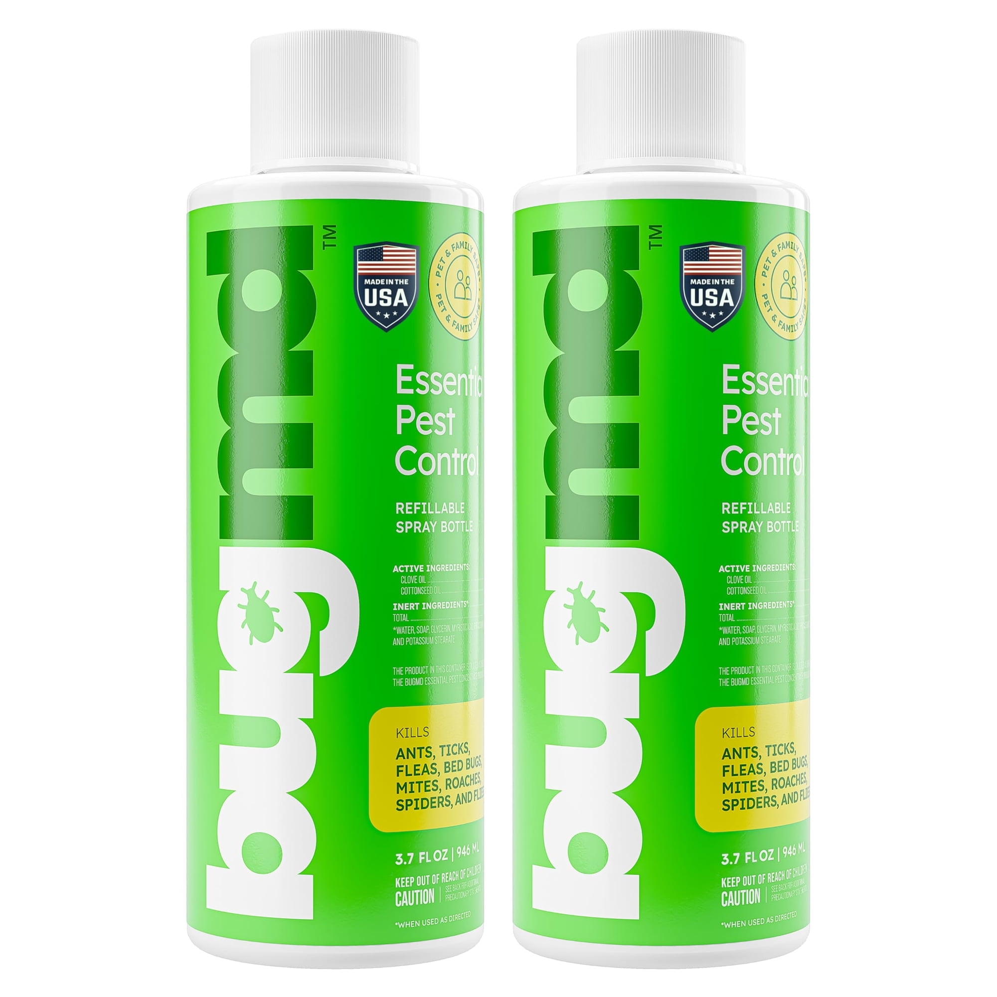 BugMD Pest Control Essential Oil Concentrate (3.7 oz, 2 Pack) - Plant Powered Bug Spray Quick Kills Flies, Ants, Roaches, Mosquitoes, and More