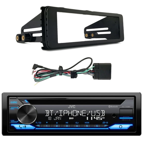 JVC KD-T720BT Single DIN AM/FM Radio Stereo USB AUX Bluetooth CD Player Multimedia Car Audio Receiver Bundle Combo with Enrock 98-2013 Harley Install Single Din Installation Kit