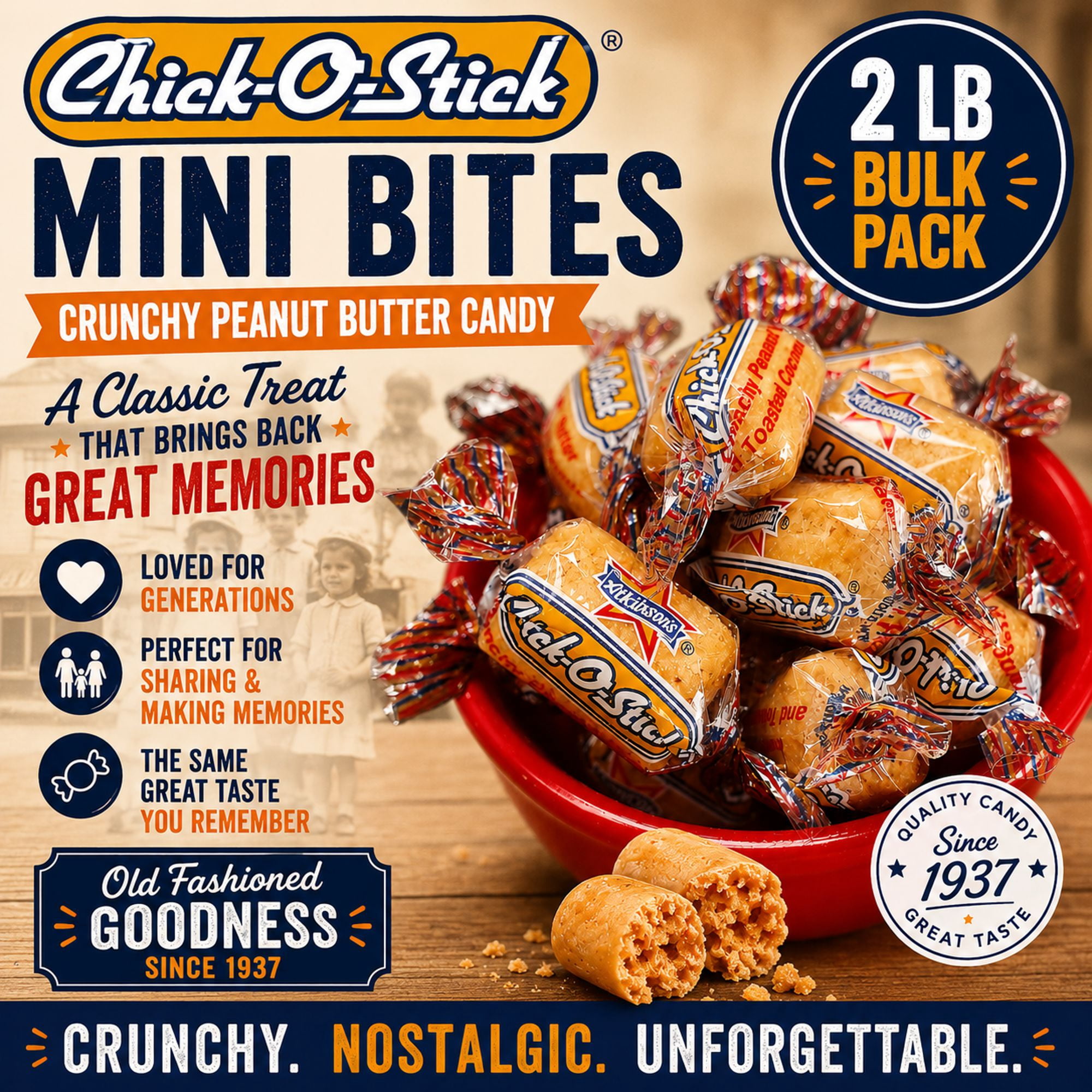 Atkinson Candy Chick-O-Stick Nuggets, Peanut Butter Coconut Candy, Individually Wrapped, 2 lb Bag