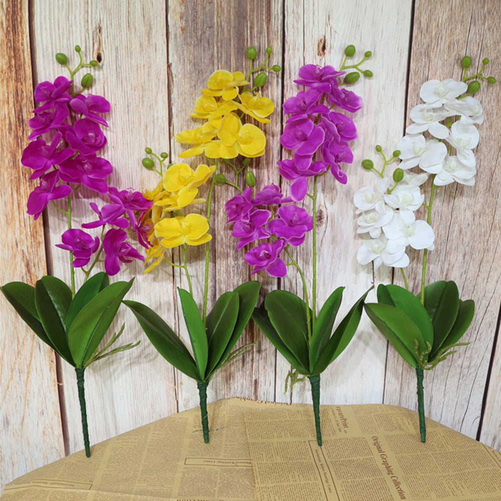 3 Butterfly Orchid Leaf Bush Artificial Grass Flowers Home Restaurant Decor