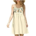 thumbnail image 4 of Boho Dresses For Women Beach Fashion Casual Loose A-Line V-Neck Sleeveless Spaghetti Straps Solid Color Mini Flowy Sundress Beige-02, 4 of 9