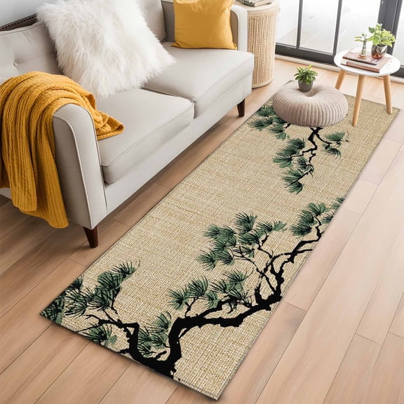 Teal Pine Tree 2'x6' Runner Rugs for Hallway Kitchen Bedside Non Slip Washable, Farmhouse Botanical Country Rustic Entryway Rug Runners with Rubber Backing, Long Carpet Runner for Laundry Room
