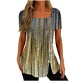 thumbnail image 2 of ICHUANYI Clearance Fashion Womens Casual Printed Square Neck Short Sleeve Buttons Tops Loose Blouses(Gold, L) ICHUANYI WER2023080905111, 2 of 5