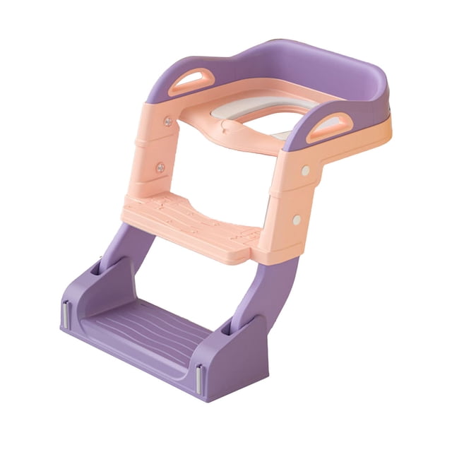 Asiento de inodoro multifunción para entrenamiento de orinal con taburete y asas de escalera, asiento de inodoro plegable para niños, color rosa
