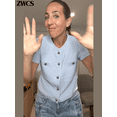 thumbnail image 4 of Cárdigan elegante de una sola botonadura para mujer, suéter corto ajustado liso con cuello redondo y manga corta, prendas de punto elegantes que combinan con todo para señora nueva 2024, 4 of 5