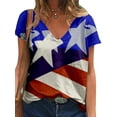 thumbnail image 1 of Gvmfive Women Blouses Independence Day American Flag Printed Casual V Neck Short Sleeve T-shirt, 1 of 2