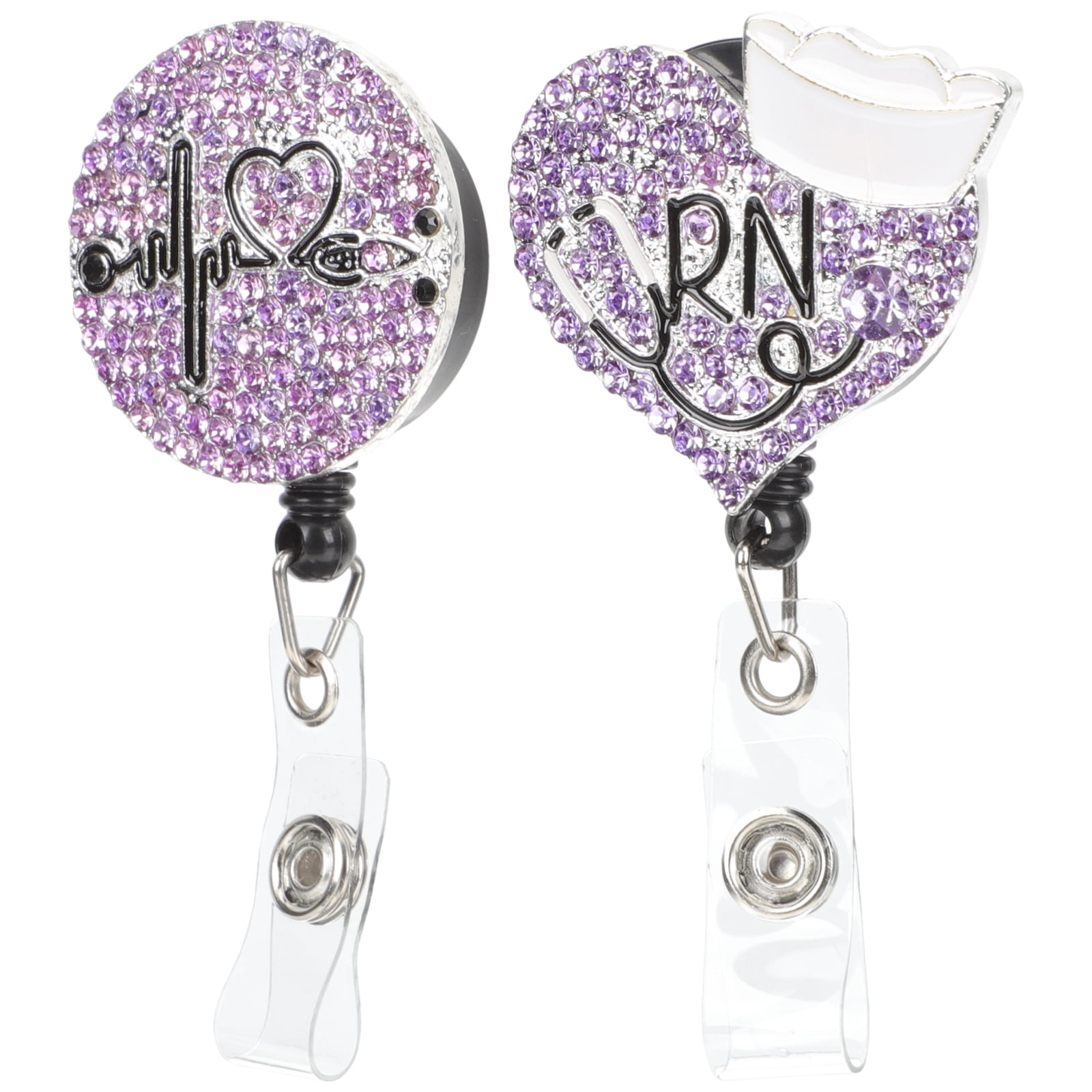 2Pcs Cards Badge Holders Retractable Badge Reels Decorative Cards Holders  Glitter Badge Reels 