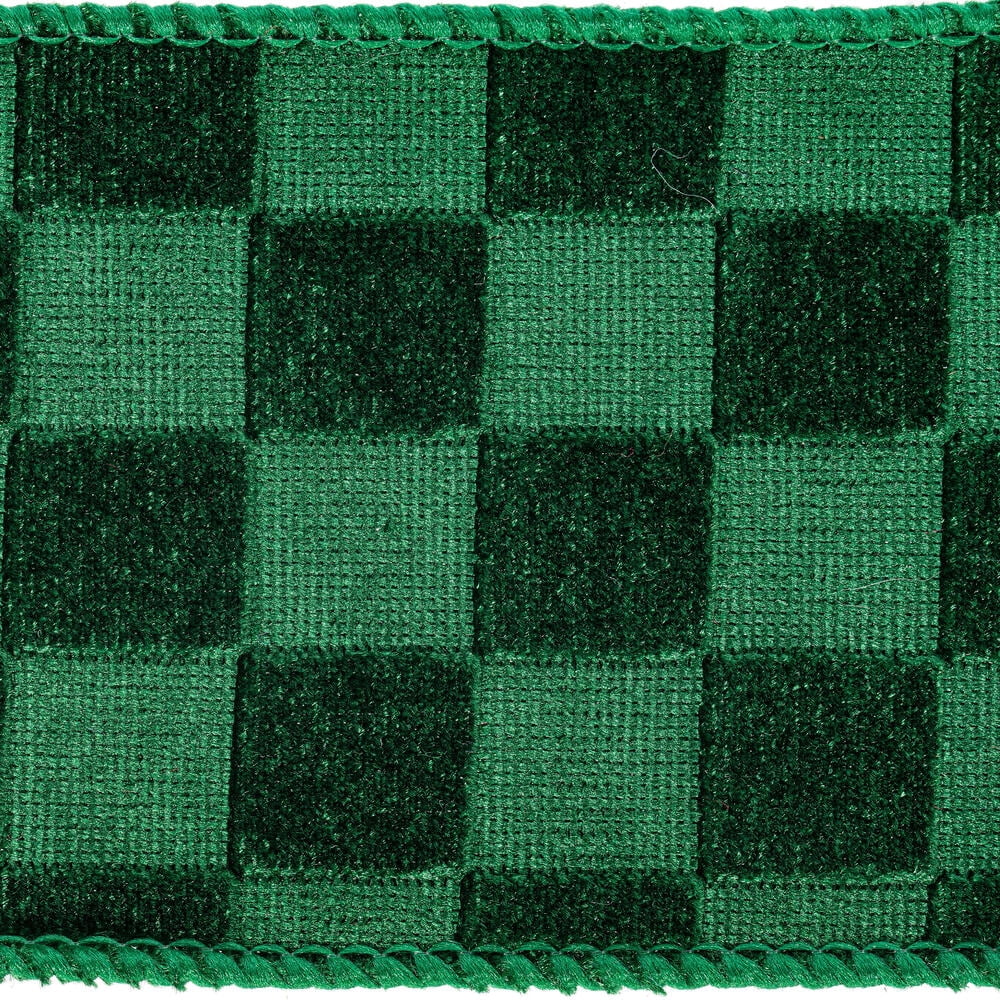 2.5"x10yd Green Velvet Checkered Satin