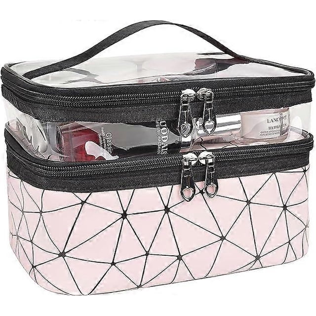 Toiletry Bag Double Layer Pink Cosmetic Bag Transparent Large Travel Makeup Bag Organizer Toiletry Bag for Men & Women, Premium Quality Toiletry Bags
