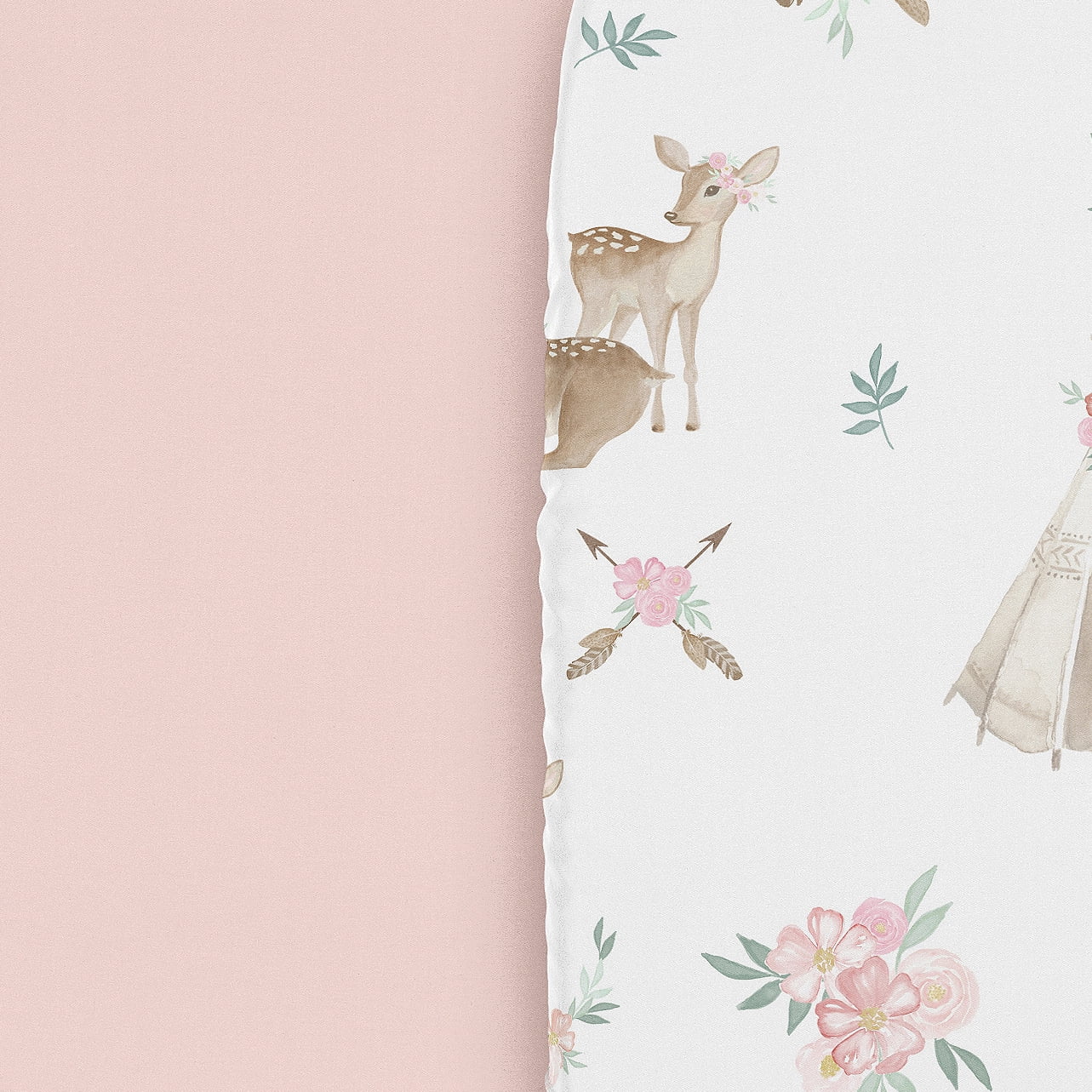 Sweet Jojo Designs Deer Floral Pink Taupe and White Baby Bassinet Fitted Sheets 2 Piece Set