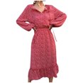 thumbnail image 2 of FcBaudy Jupes pour Femmes, Robes Midi pour Femmes, Robes d'Été pour Femmes Robe pour Femme Printemps/été à Lacets Col en V Robe Fleurie Ample Évasée Jupe Robe Femme, 2 of 6