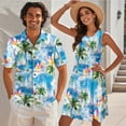 thumbnail image 2 of Jeiento Beach Coconut Tree Couples Vacation Outfits Matching Sets Womens Summer Dresses Mens Button Down Short Sleeve Shirt Beach Vacation Tiered Short Dresses, 2 of 6