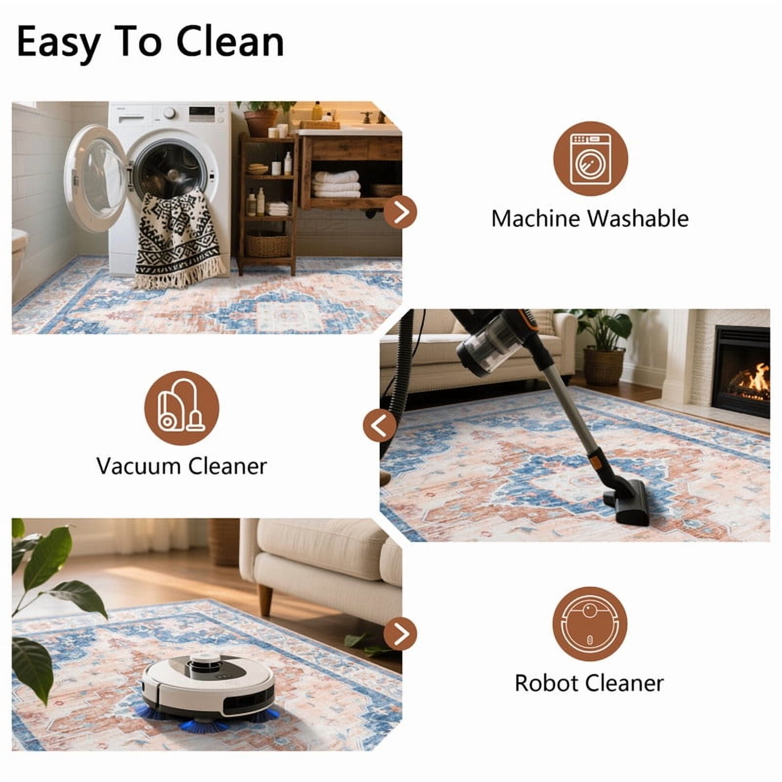 FULIE Bohemian Area Rug 6'x9'Rug Machine Washable for Living Room/Dining Room/Bedroom,Blue