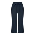 thumbnail image 5 of Moxiu Womens Linen Wide Leg Capri Pants for Women Casual Summer Drawstring Elastic Waist Capris Loose Comfy Breathable Cropped Trouser with Pockets 2025 Dark Blue,XXXXL, 5 of 6