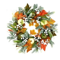 Fall Wreath for Front Door - 18.9" Thanksgiving Harvest Wreath with Pumpkins, Maple Leaves & Berries, Autumn Farmhouse Decor for Indoor/Outdoor Thanksgiving & Halloween