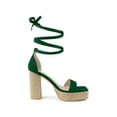 thumbnail image 3 of BLISSFUL STEP Women's Square Toe Lace Up Block High Heel Platform Sandals Emerald Green 6, 3 of 7