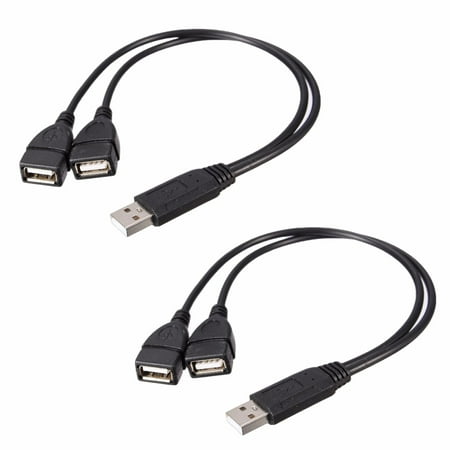2 Pack USB 2.0 A Male To 2 Dual USB Female Jack Y Splitter Hub Power Cord Adapter Cable For Charging & Data Sync Cellphone Camera U disk