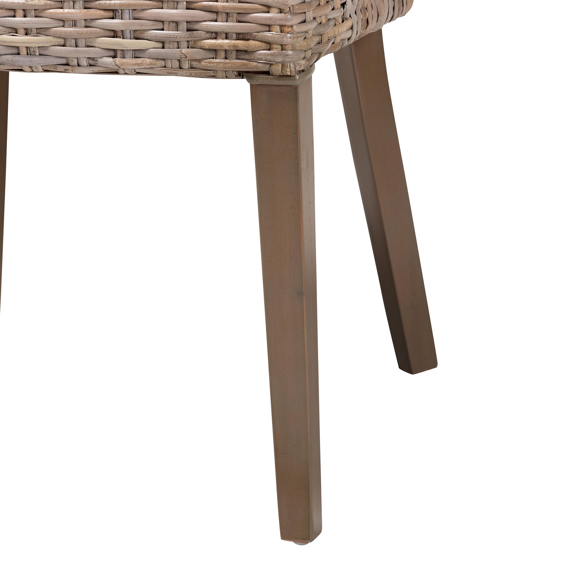 bali & pari Niesha Boho Dining Chair, Handwoven Natural Kubu Rattan, Grey