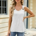 thumbnail image 4 of Women Sleeveless Tank Tops Casual Solid Scoop Neck Ribbed Knit Shirts Loose Tunic Metal Ring Blouses (S, White), 4 of 8