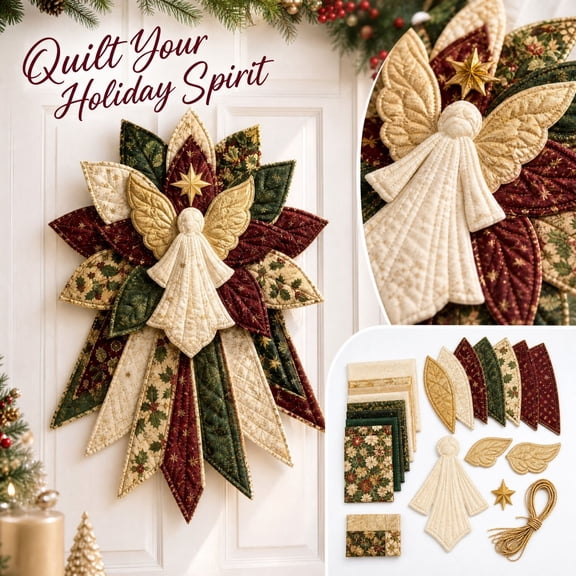 MInHoues Christmas Angel Quilted Door Hanging Sewing Kit, DIY Patchwork Christmas Hanging Decor Kit for Front Door Wall Display, Embroidery Kits for Beginners