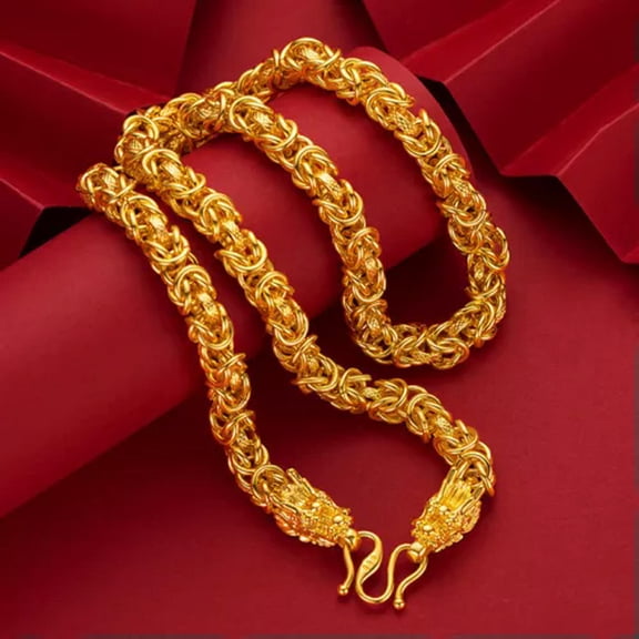 QQTDFG 3 Type 24K Yellow Gold Plated Fashion Cool Dragon Strong Men's Chains Necklace -10mm 28" 182g