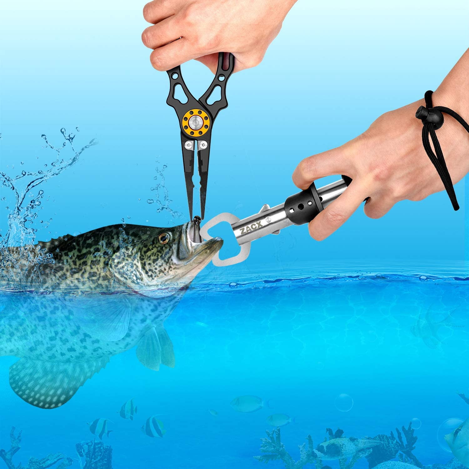 Fish Lip Gripper - Upgraded Muti-Function Hook Remover and Split Ring for Fly Fishing, Ice Fishing, Fishing Gear - Gift for Men (Package B)