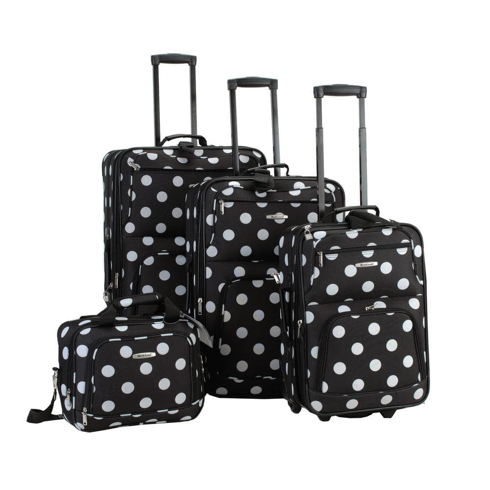 Polka Expandable Luggage 4Piece Softside Luggage Set, Black Dot