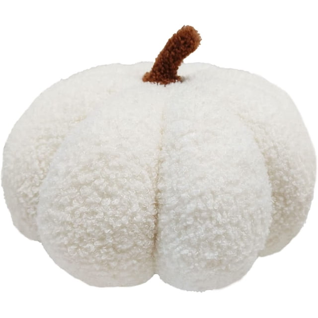 Almohada de calabaza de peluche, almohada decorativa suave de calabaza de peluche (blanca, 7,8")