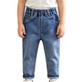 thumbnail image 2 of TIREOW Toddler Baby Boys Washed Denim Pants Little Boys Straight Leg Denim Trousers Trendy Versatile Elastic Waist Jeans Streetwear, 2 of 8