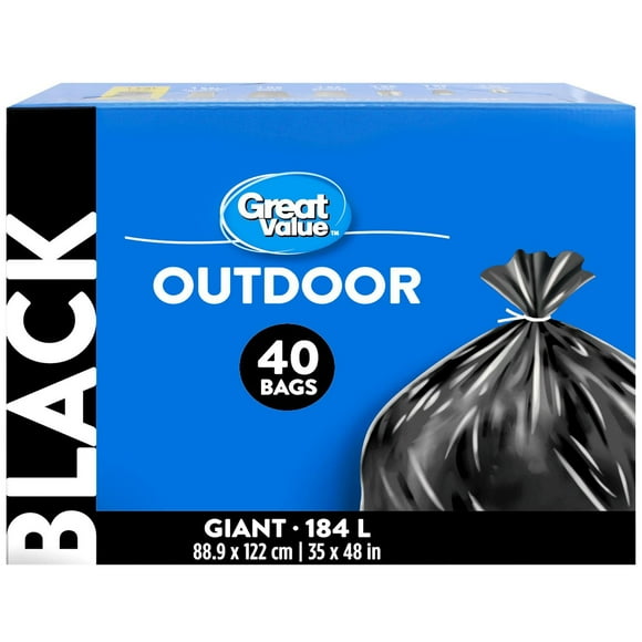 Great Value Giant Outdoor Garbage Bags, 184L , 40bags
