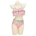 thumbnail image 4 of Women Two Piece Bikini Swimsuit Halter Neck Pink Anime Swimwear Ruffle Splitted Bathing Suit, 4 of 6