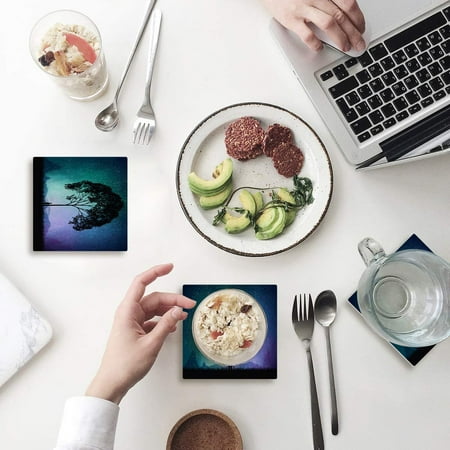 

FMSHPON Natural Scenery Aurora Starry Sky Big Tree Set of 4 Coaster for Drinks Absorbent Ceramic Stone Coasters Cup Mat with Cork Base for Home Kitchen Room Coffee Table Bar Decor