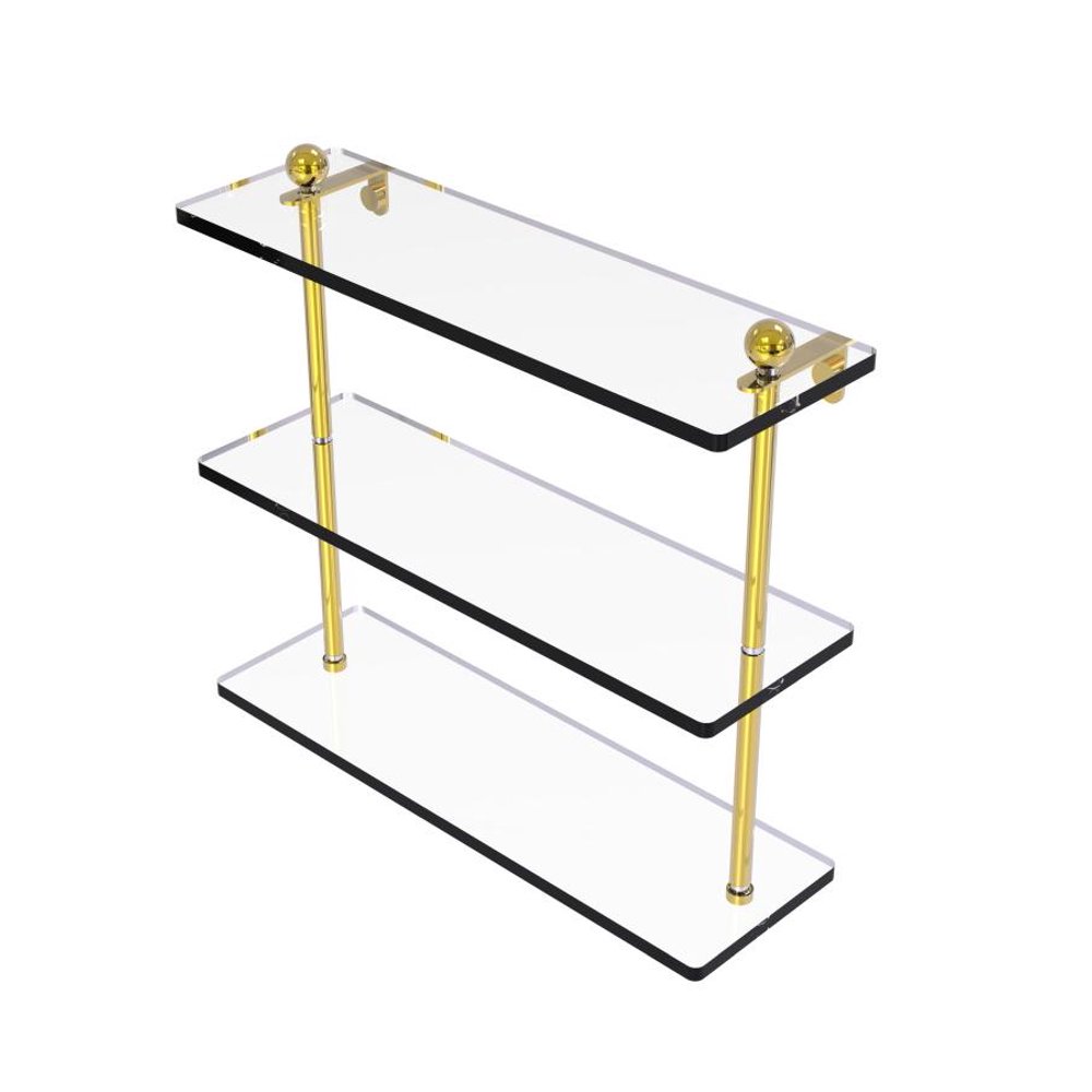 16in Triple Tiered Glass Shelf in Polished Brass