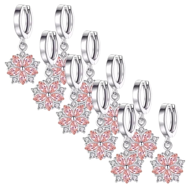 Aretes y Pendientes Flowers02 5Pzas Plata/Rosa Metal/Zirconia VenDepot