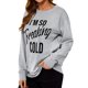 thumbnail image 3 of Camisetas de mujer Cuello redondo Manga larga Letras Impresión Casual Top suelto para uso diario Color gris Palabras negras L, 3 of 6