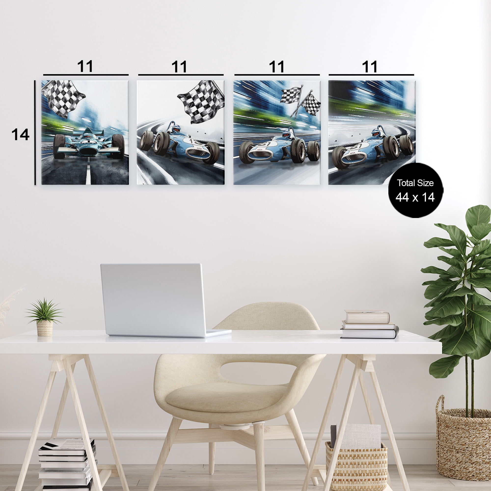 Stupell Industries Ready Set Racecars 4 Piece Canvas Wall Art Set, design by Christine Simpson Art