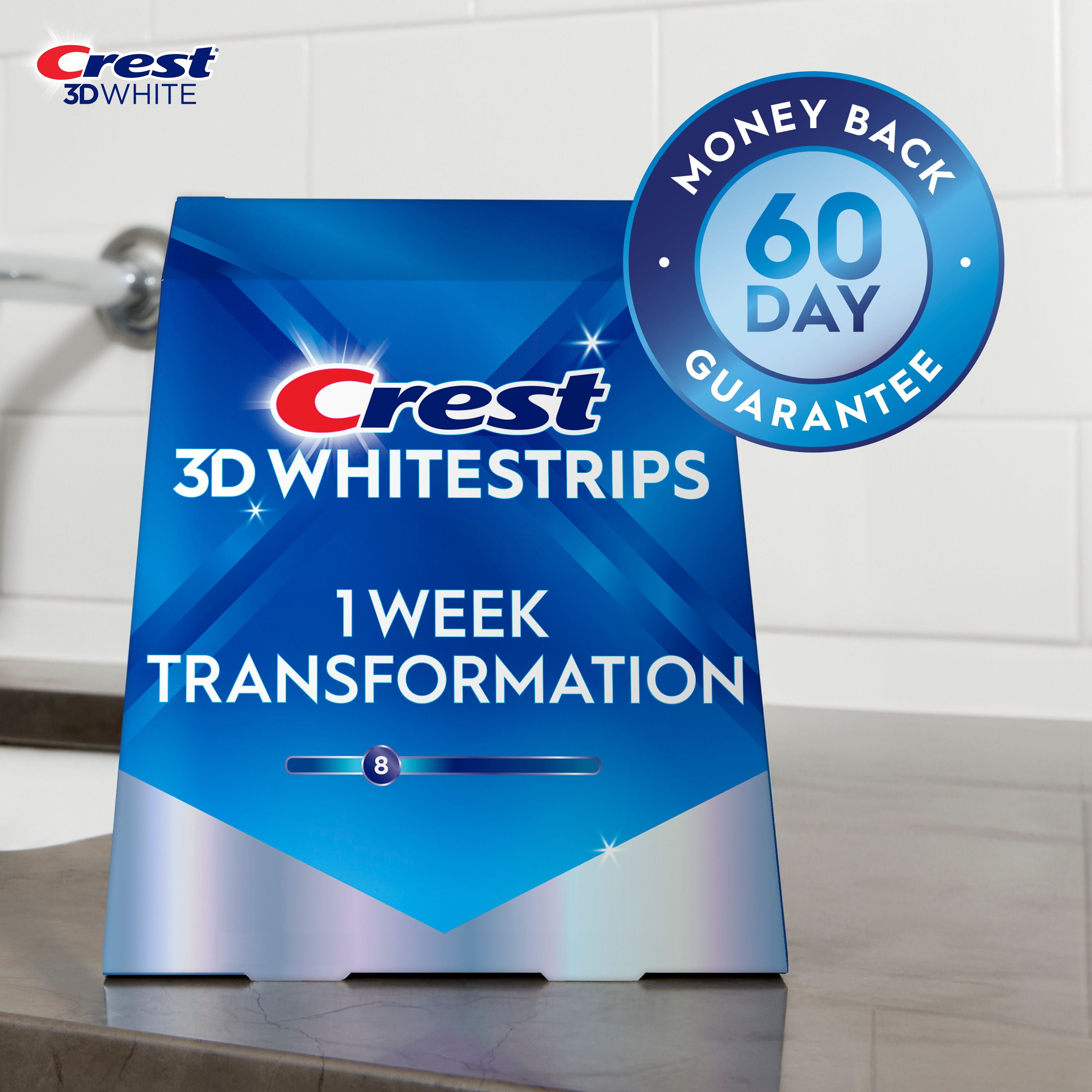 Crest 3D Whitestrips Glamorous White At-home Teeth Whitening Kit, 8 Levels Whiter, 14 Treatments