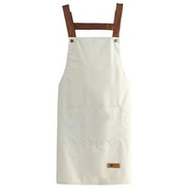 yulier Kitchen Apron, Waterproof Oil-Resistant Cooking Apron, Chef Apron with 2 Pockets, Unisex Apron for Baking Cleaning BBQ, Adjustable Waist Ties, White