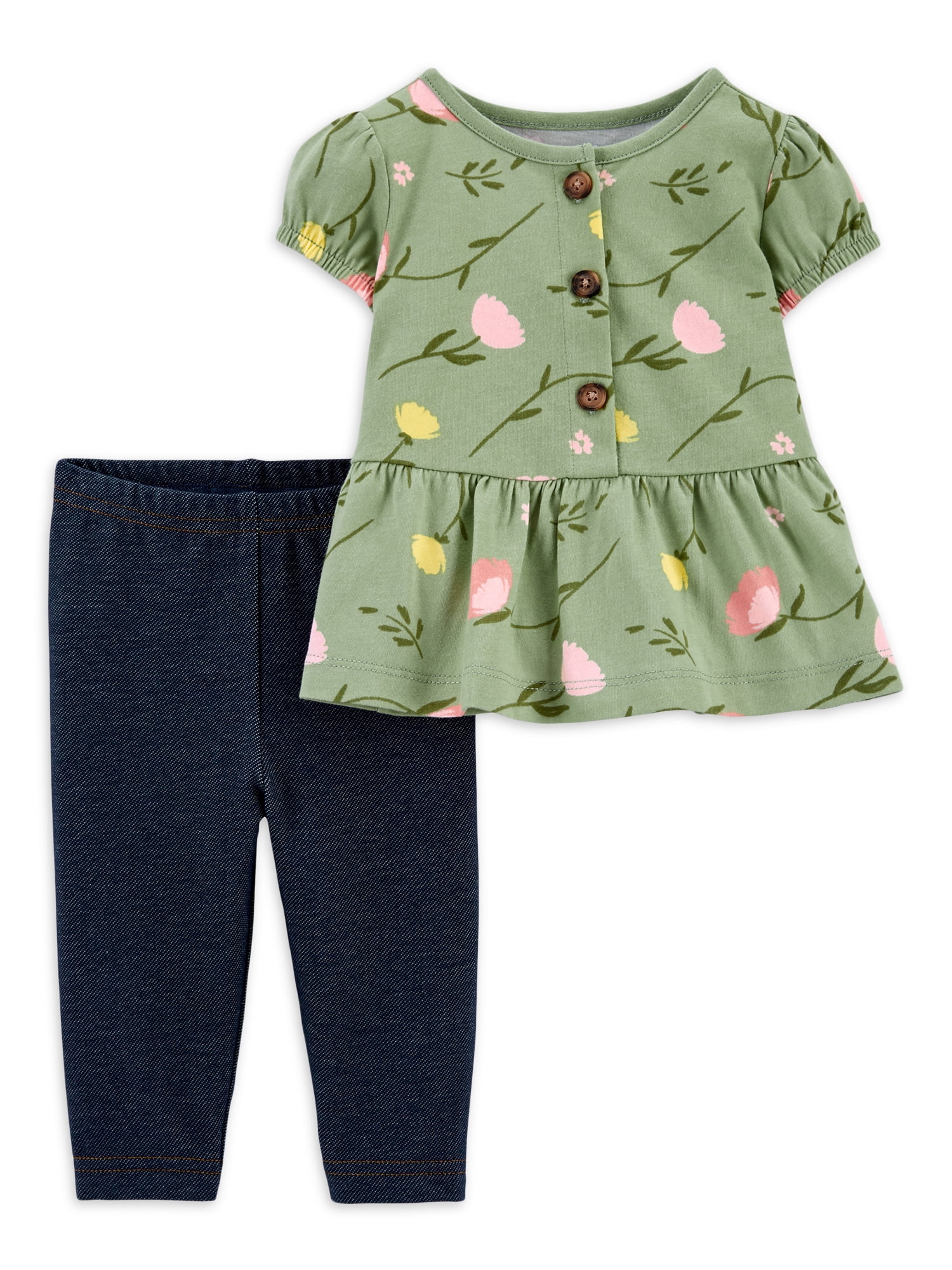 Carter's Child of Mine Toddler Girl Peplum Short Sleeve Top and Legging, 2 Piece Outfit Set, 2T-5T